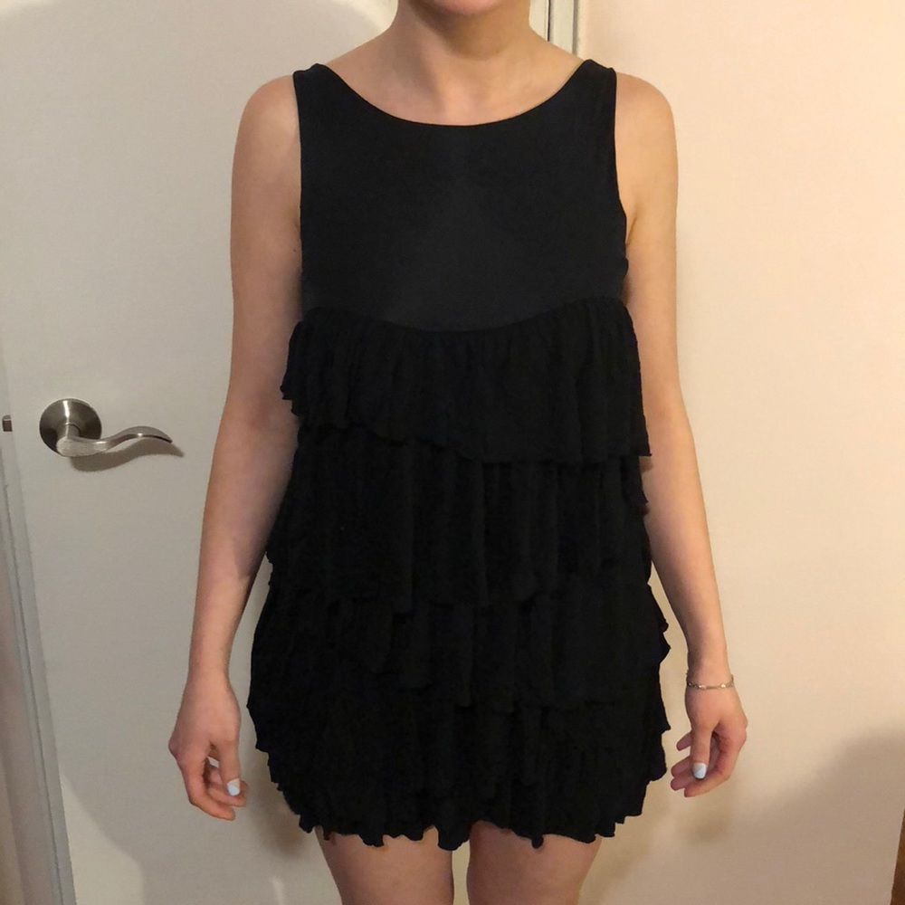 HOLIDAY PARTY DRESS Black Layered Mini Dress